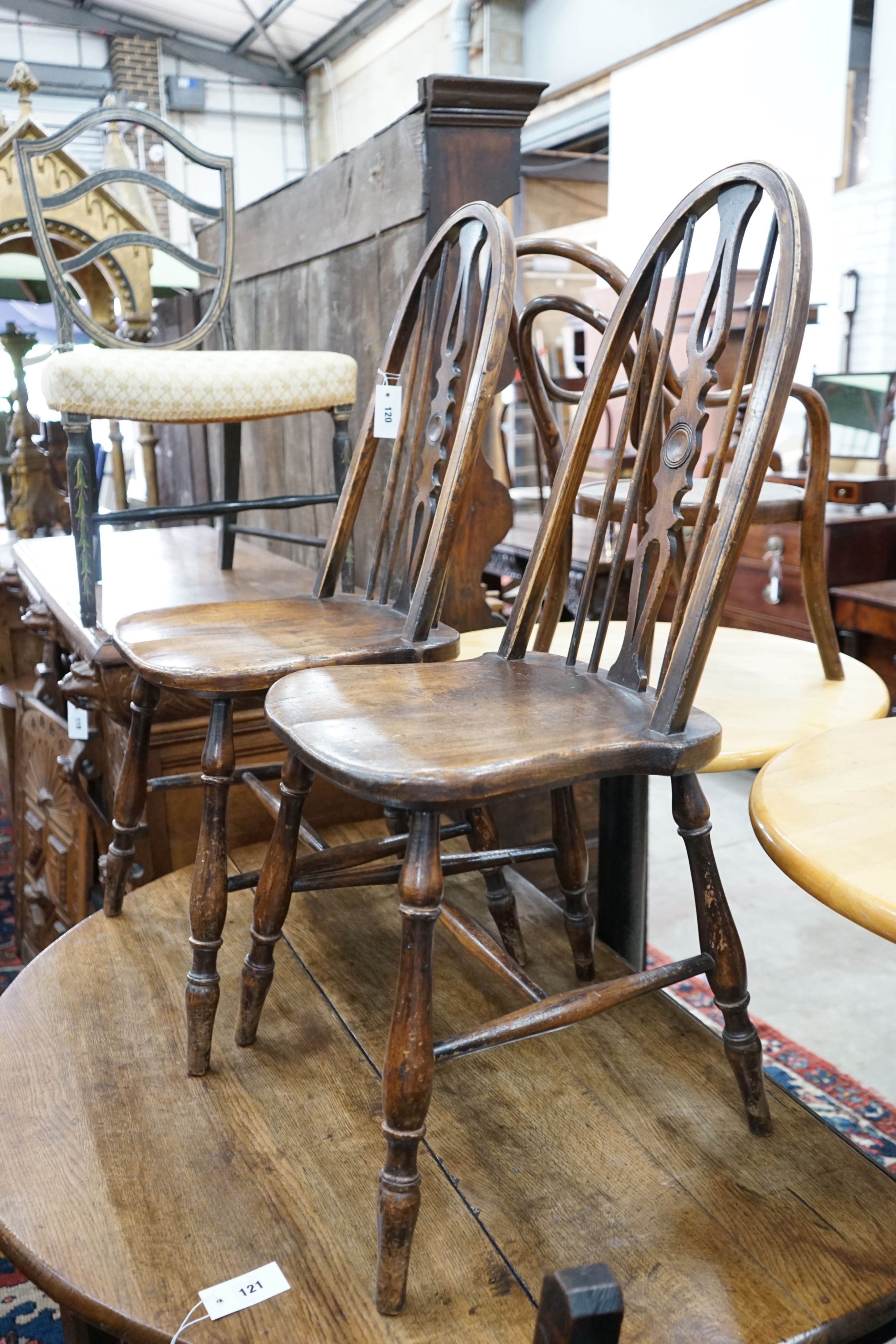 A pair of Victorian ash and elm Windsor dining chairs